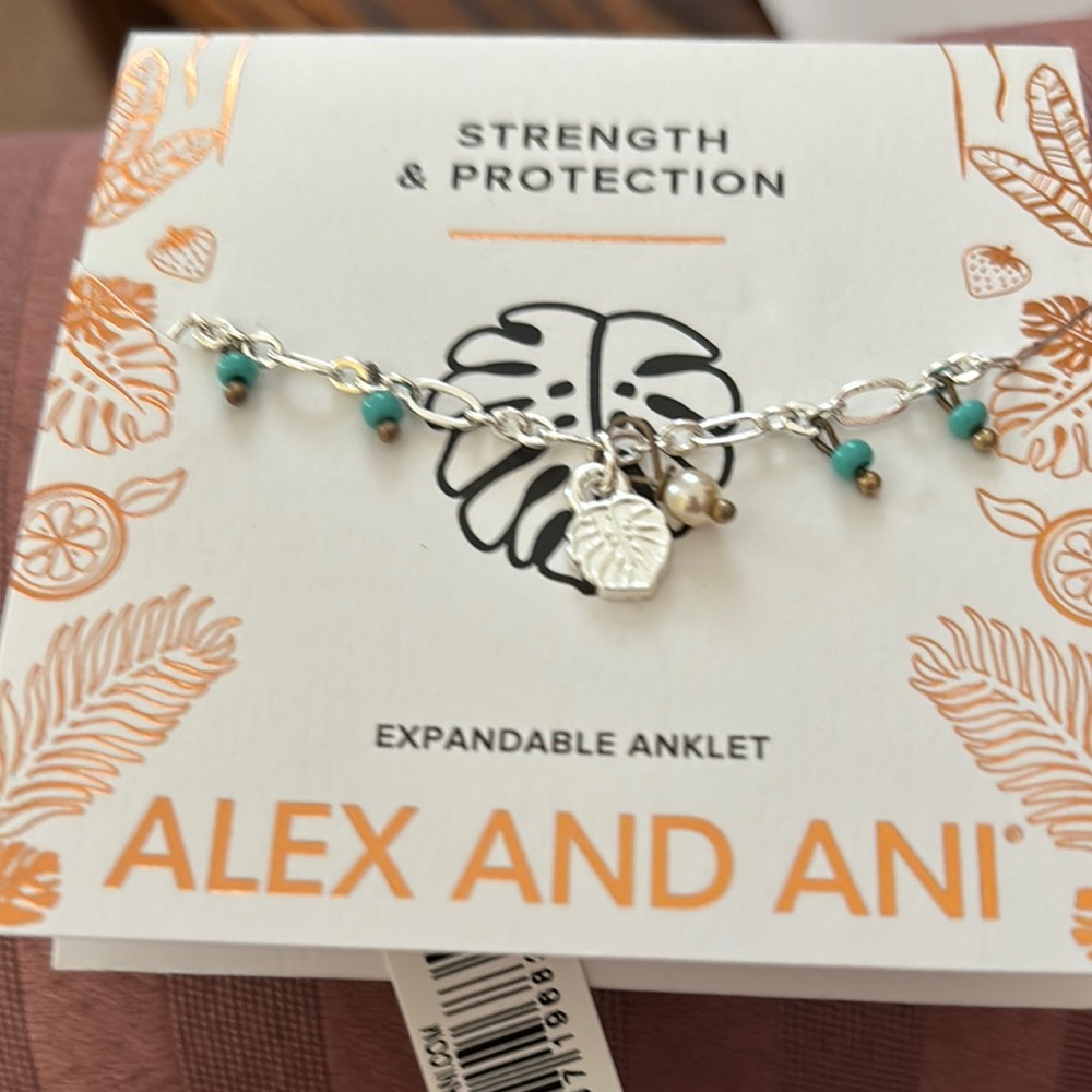 Alex and Ani Silver Anklet with Turquoise Accents